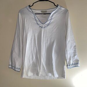 Banana Republic White Long Sleeve Top with Blue Trim